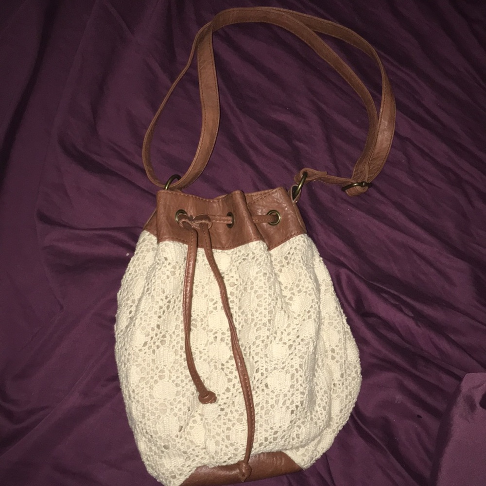 Ivory/Tan Crochet Boho Style Shoulder Bag